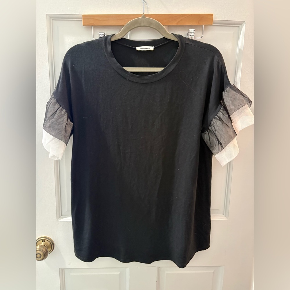 Black ruffle sleeve top